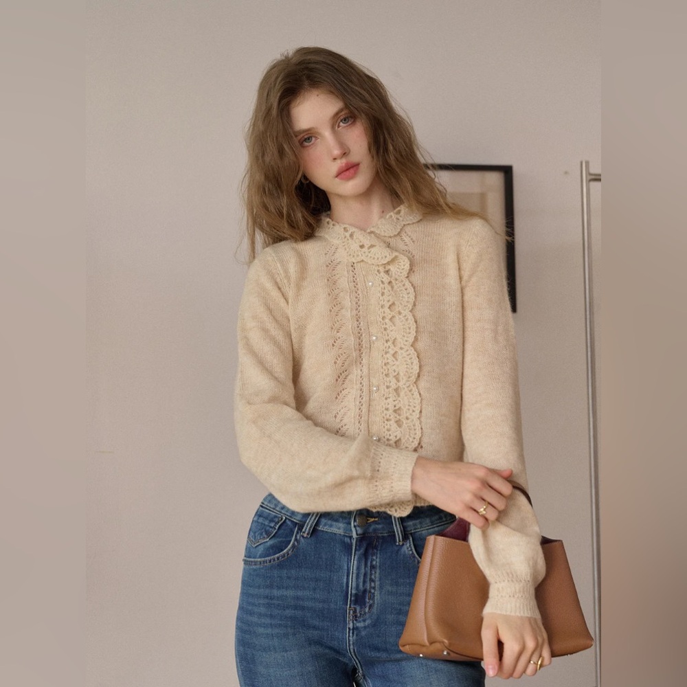 Cute Cream crochet cardigan with pearl buttons new with tag - Picture 5 of 6
